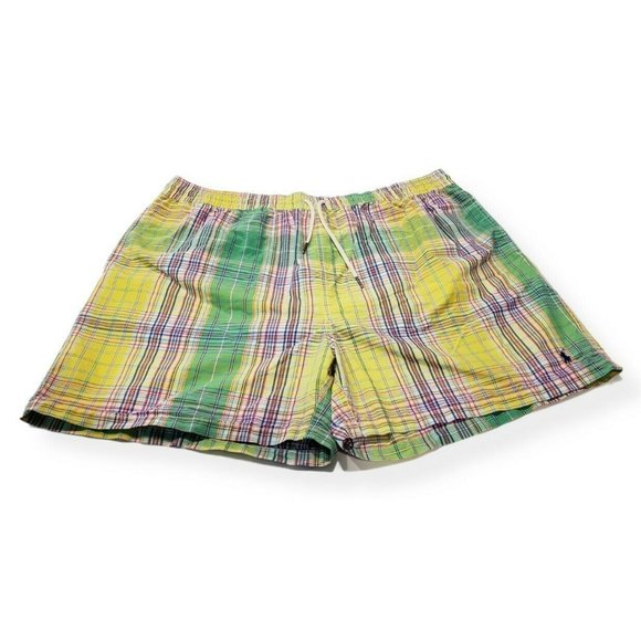 Polo Ralph Lauren Men's 2XL Swim Trunks Yellow Plaid Mesh Lined XXL VGUC - Picture 1 of 10